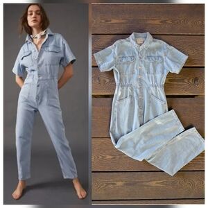We the Free Marci Denim Coverall Jumpsuit Short Sleeve Sz L Free People SOLD OUT